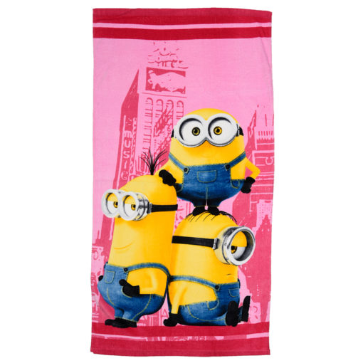 Πετσέτα θαλάσσης βαμβακερή με σχέδιο Minions σε χρώμα ροζ UN09011 1